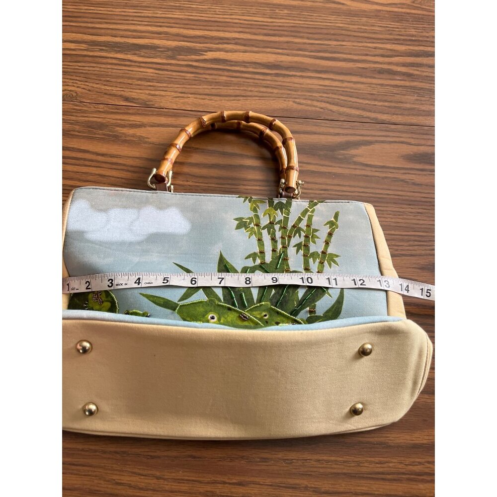 Frog beaded bamboo look handled tote bag - Picture 4 of 10